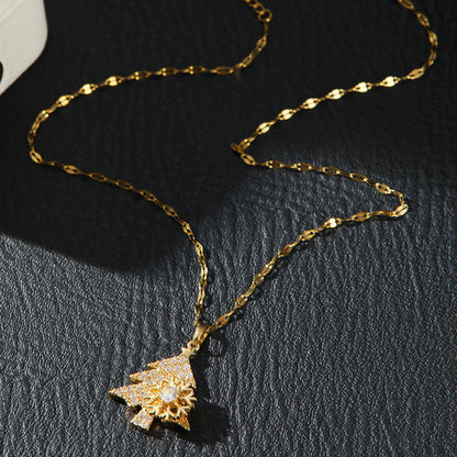 Rhinestone Christmas Tree Necklace – Sparkling Snowflake Pendant with Zircon Accents for Elegant Holiday Jewelry and Gift Giving