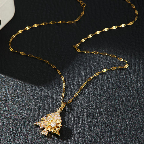 Rhinestone Christmas Tree Necklace – Sparkling Snowflake Pendant with Zircon Accents for Elegant Holiday Jewelry and Gift Giving