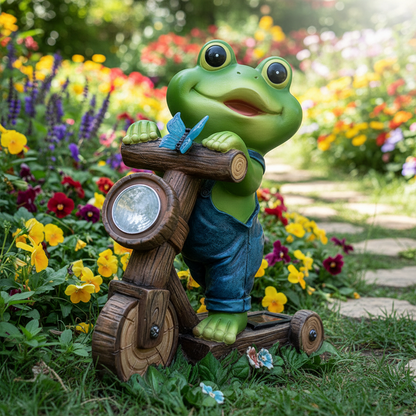 Solar Frog Garden Statue – LED Cycling Frog Ornament for Patios, Balconies, Villas and Outdoor Landscape Decoration