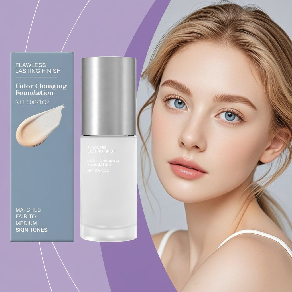 Color-Changing Foundation – Full-Coverage Lightweight Face Makeup that Brightens, Conceals Pores and Fine Lines for a Smooth Natural-Looking Everyday Finish