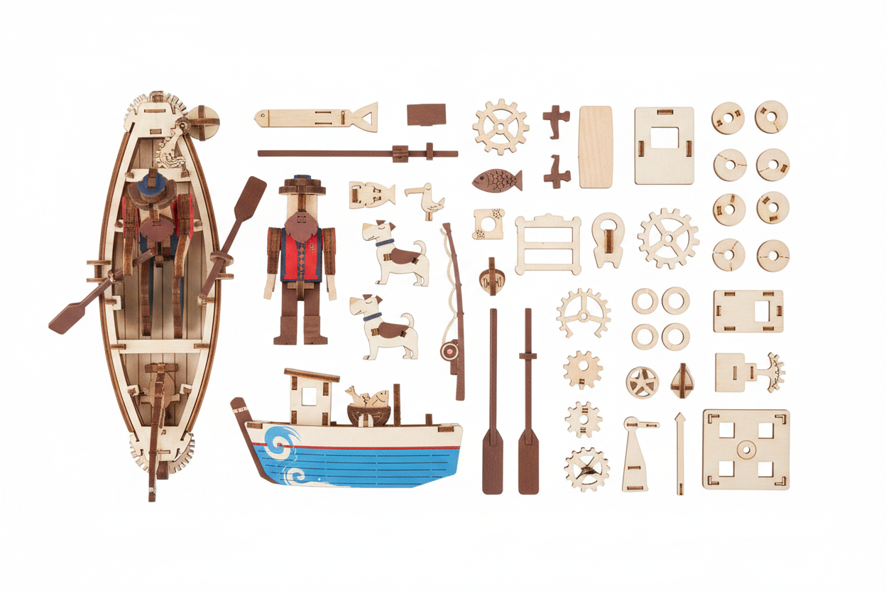 Ocean Fisher Puzzle Kit – DIY 3D Wooden Pendulum Model for Creative Building, Home Decoration and Educational Fun