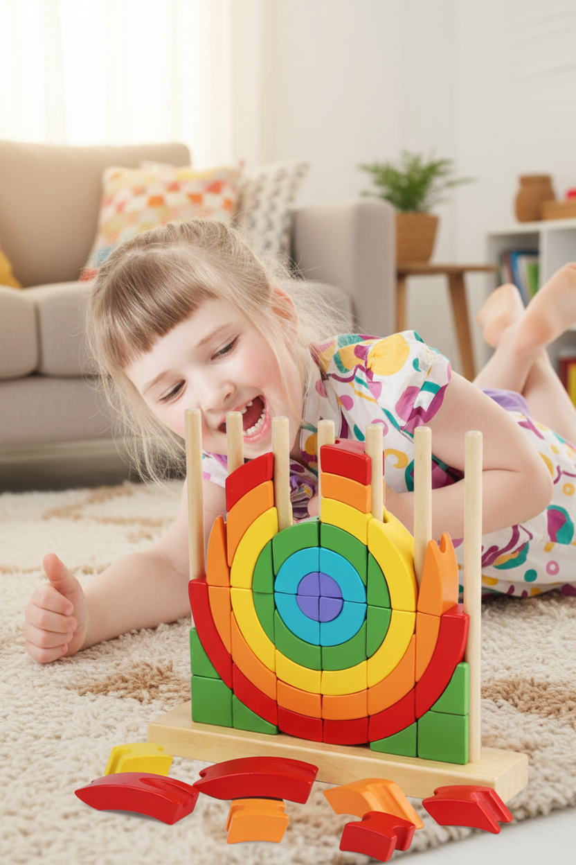 Montessori Rainbow Stacking Blocks – Wooden Color Matching Puzzle for Fine Motor Skills and Early Learning