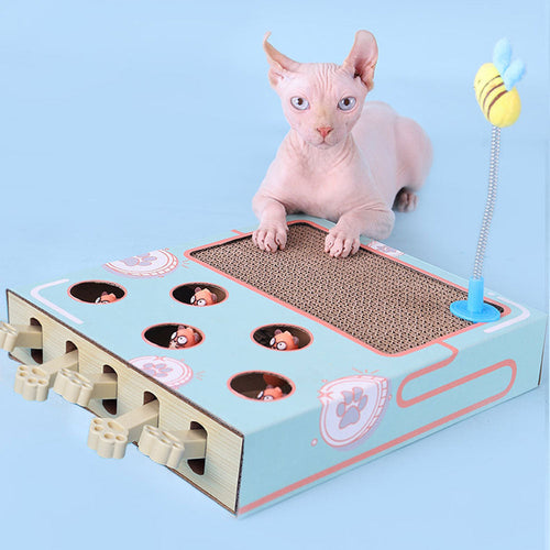 Interactive Whack a Mole Cat Toy – Scratching Board and Claw Grinder for Fun Indoor Cat Enrichment