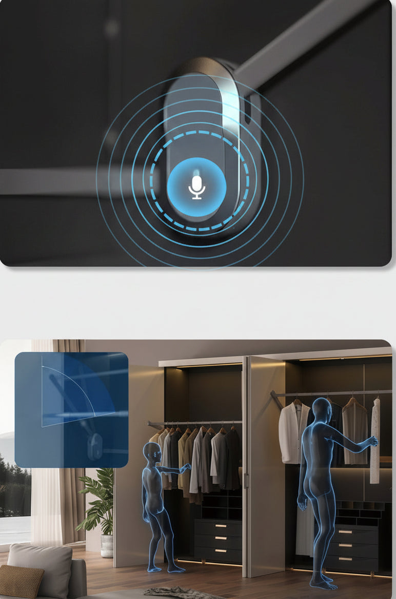 Electric Wardrobe Lift Hanger – LED Touch Sensor Closet Rail with Remote Control for Easy High Cabinet Clothing Access