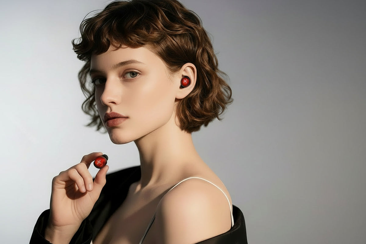 Bean Design Invisible Earbuds – Wireless Bluetooth Sports Earphones with Deep Bass Sound, Secure In-Ear Fit and Convenient Sport Lanyard