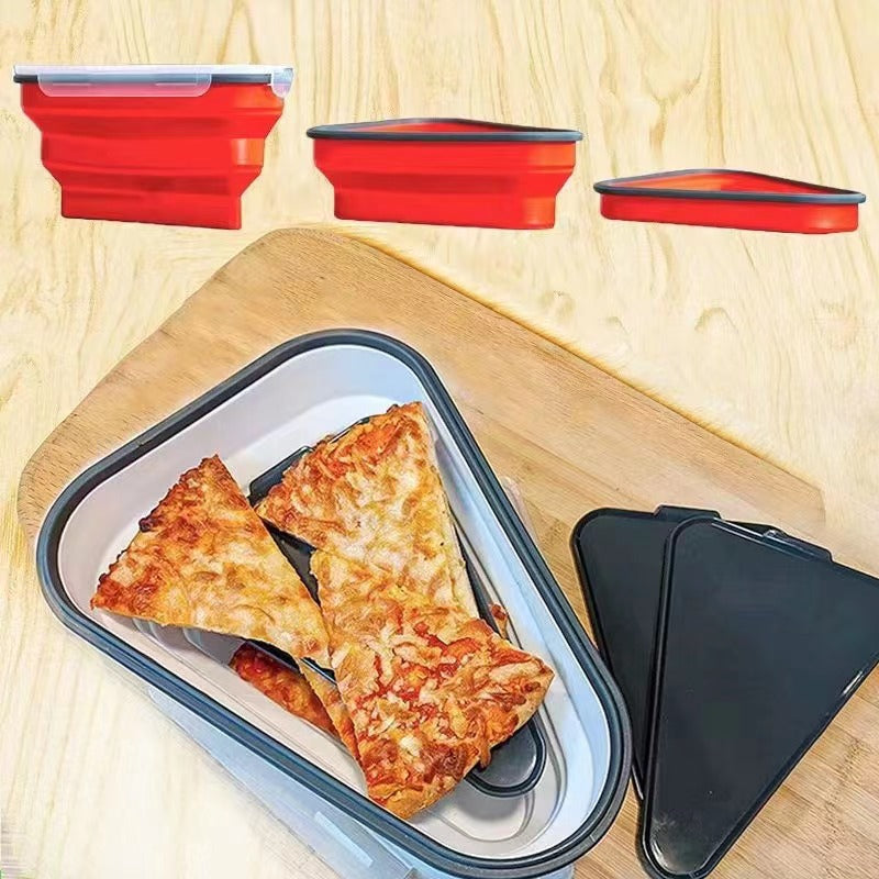 Foldable Silicone Pizza Storage Box – Reusable Food-Grade Triangle Container for Takeaway Pizza, Kids Meals, Lunches and Kitchen Organization