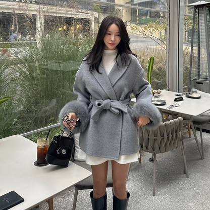 Women’s Wool Blend Lapel Coat – Chic Single Breasted Lace Up Jacket for High Street Fashion and Everyday Elegance