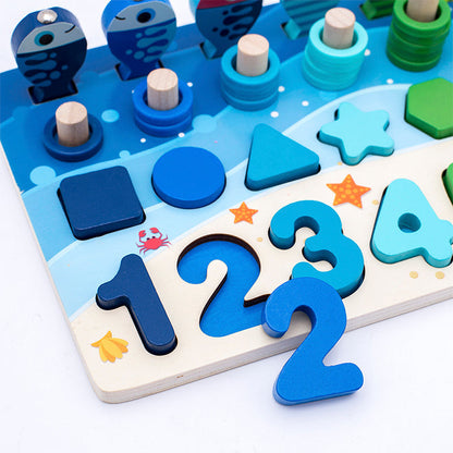 Montessori Magnetic Fishing Puzzle – Wooden Preschool Learning Toy for Number, Shape and Arithmetic Matching, Fine Motor Skills Educational Game