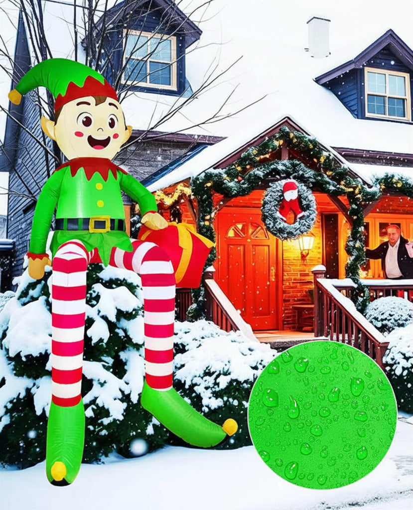 Inflatable Sitting Elf Decoration – 2.5M LED Outdoor Christmas Yard Display with Gift Box for Holiday Celebrations