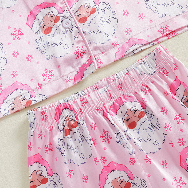 Toddler Christmas Pajama Set – Santa Claus Snowflake Sleepwear with Cozy Fur Trim for Holiday Family Photos and Winter Comfort