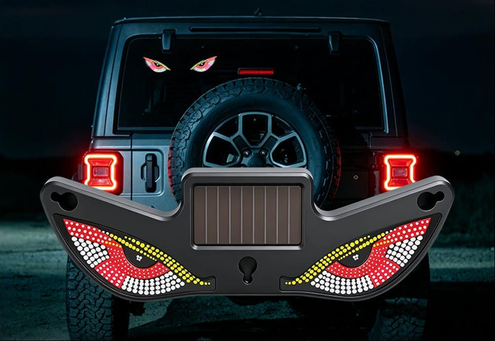 Wireless Car LED Demon Eye Light – Solar-Powered Triangle Ambient Window Lamp with Neon Glow for Automotive Interior and Exterior Decoration