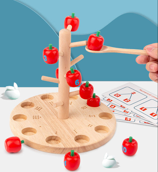 Montessori Apple Tree Counting Toy – Wooden Math Learning Game for Number Recognition and Early Education