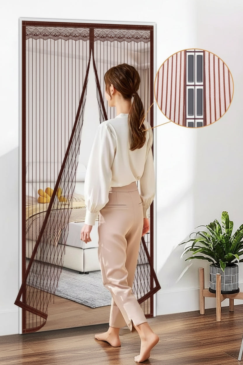 Magnetic Mosquito Door Curtain – Premium Fiberglass Mesh Flyscreen with Full Magnetic Strips and Strong Self-Adhesive Installation for Hands-Free Home Protection