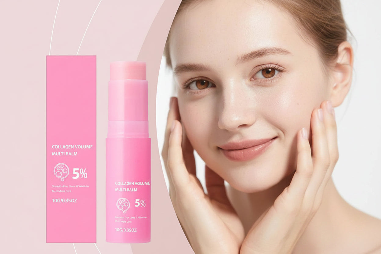 Pink Collagen Volume Multi Balm Stick – Hydrating Face, Neck, Under-Eye and Lip Treatment for Plumping, Firming and Smoothing Fine Lines