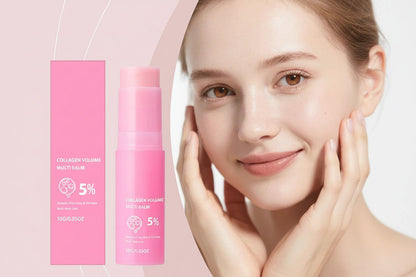 Pink Collagen Volume Multi Balm Stick – Hydrating Face, Neck, Under-Eye and Lip Treatment for Plumping, Firming and Smoothing Fine Lines