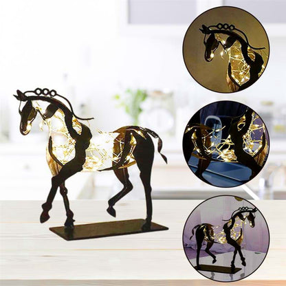 LED Metal Horse Statue – Rustic Decorative Horse Sculpture with Warm Lighting for Home Office Desk Display