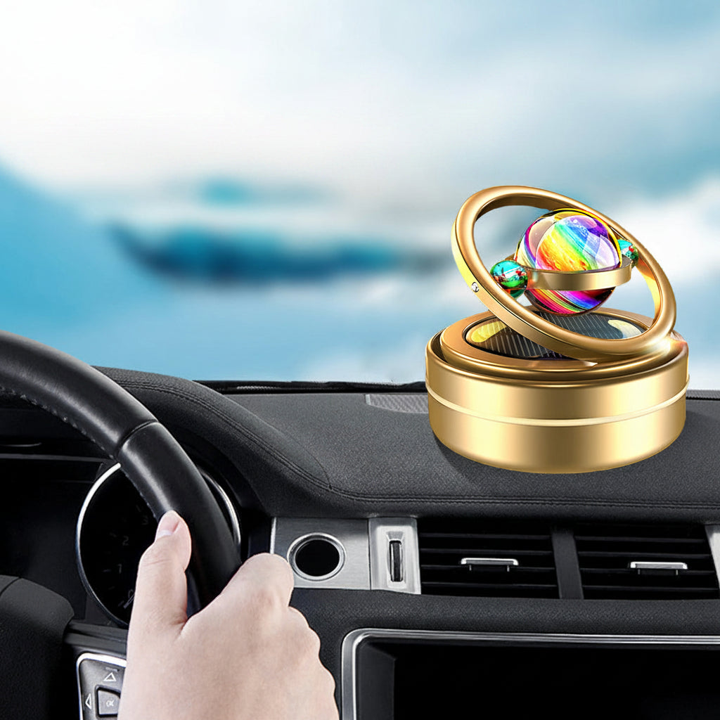 Solar Rotating Car Air Freshener – Aluminum Alloy Aromatherapy Diffuser with Auto Spinning Double Ring Interior Decoration