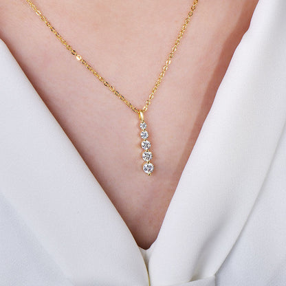 Five-Stone Moissanite Drop Necklace – Brilliant 14K Gold-Filled Long Pendant for Women, Wedding Jewelry, Romantic Gifts and Sophisticated Evening Styling