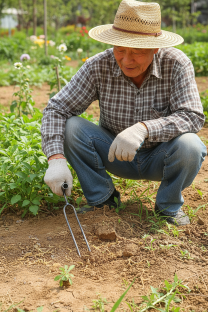 Adjustable Two-Teeth Garden Fork – Stainless Steel Hand Cultivator and Spade Tool for Digging, Loosening Soil, Weeding and Efficient Home Gardening