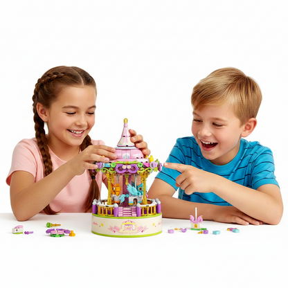 Carousel Music Box Building Blocks – Creative Amusement Park Construction Toy for Collectors, Home Display, Educational Play and Memorable Holiday Gifts