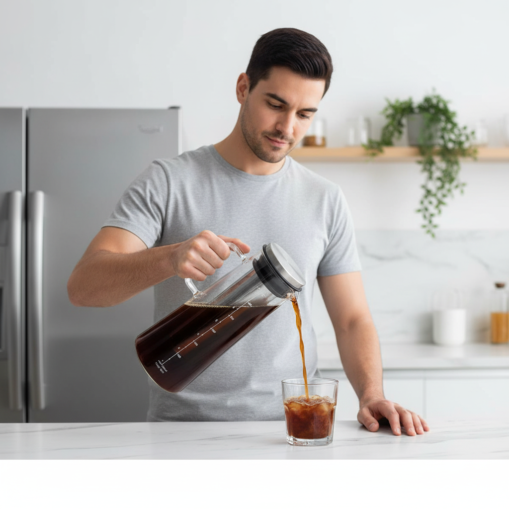 Cold Brew Coffee Maker – 1L Glass Carafe with Stainless Steel Filter for Smooth Iced Coffee, Cold Tea Brewing and Easy Home Serving