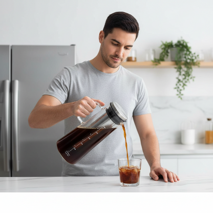 Cold Brew Coffee Maker – 1L Glass Carafe with Stainless Steel Filter for Smooth Iced Coffee, Cold Tea Brewing and Easy Home Serving