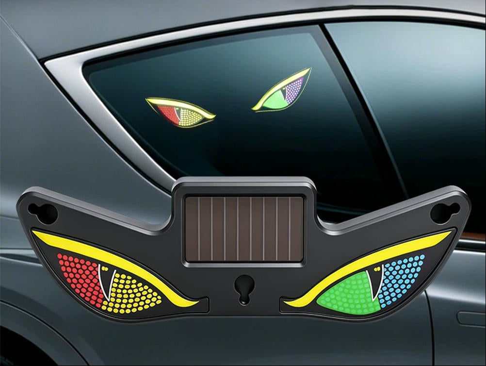 Wireless Car LED Demon Eye Light – Solar-Powered Triangle Ambient Window Lamp with Neon Glow for Automotive Interior and Exterior Decoration