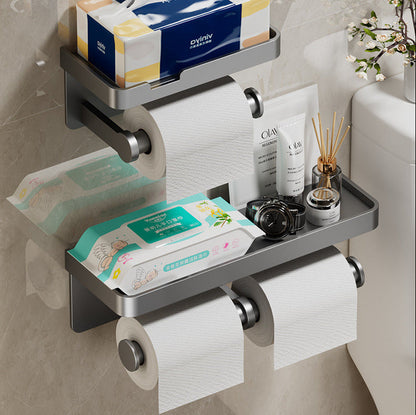 Wall Mounted Toilet Paper Holder – Bathroom Tissue Roll Organizer with Storage Shelf and Convenient Phone Stand