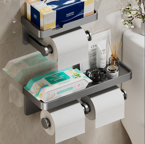 Wall Mounted Toilet Paper Holder – Bathroom Tissue Roll Organizer with Storage Shelf and Convenient Phone Stand