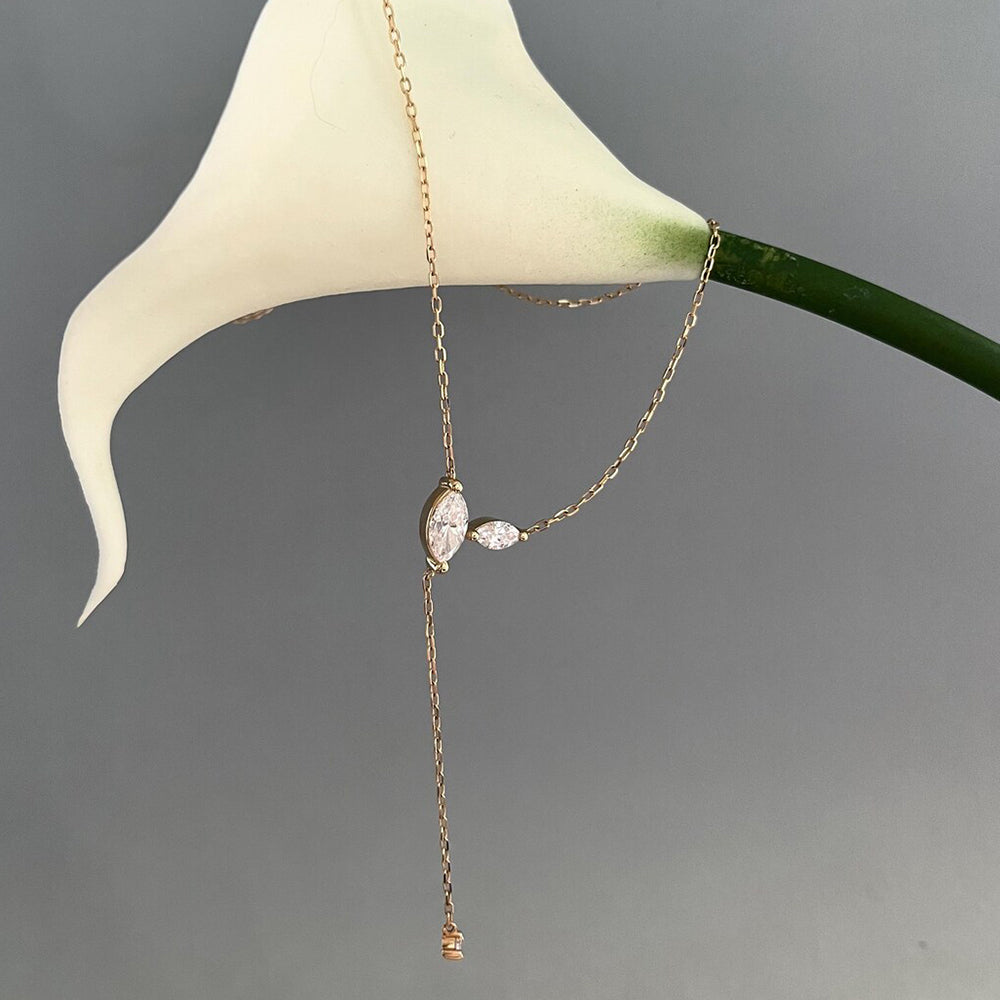 Certified Marquise Moissanite Lariat Necklace – S925 Silver 4cttw Lab Diamond-Look Y-Style Tassel Pendant for Women, Weddings, Parties and Elegant Gifts