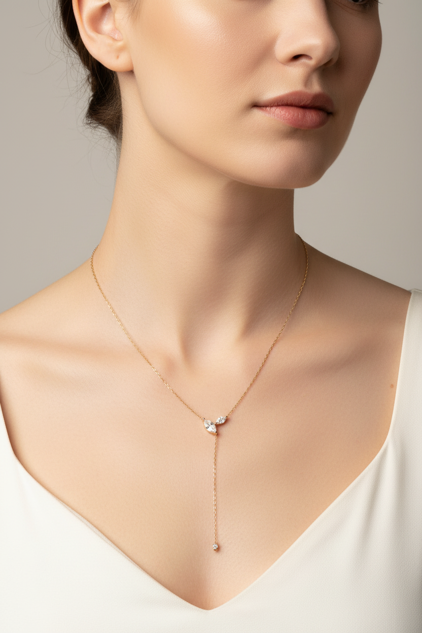 Certified Marquise Moissanite Lariat Necklace – S925 Silver 4cttw Lab Diamond-Look Y-Style Tassel Pendant for Women, Weddings, Parties and Elegant Gifts