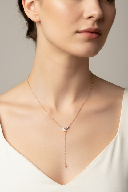 Certified Marquise Moissanite Lariat Necklace – S925 Silver 4cttw Lab Diamond-Look Y-Style Tassel Pendant for Women, Weddings, Parties and Elegant Gifts