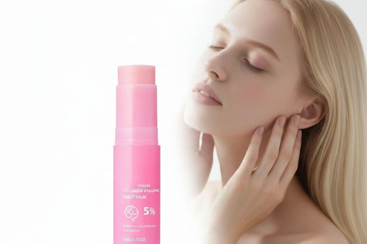 Pink Collagen Volume Multi Balm Stick – Hydrating Face, Neck, Under-Eye and Lip Treatment for Plumping, Firming and Smoothing Fine Lines