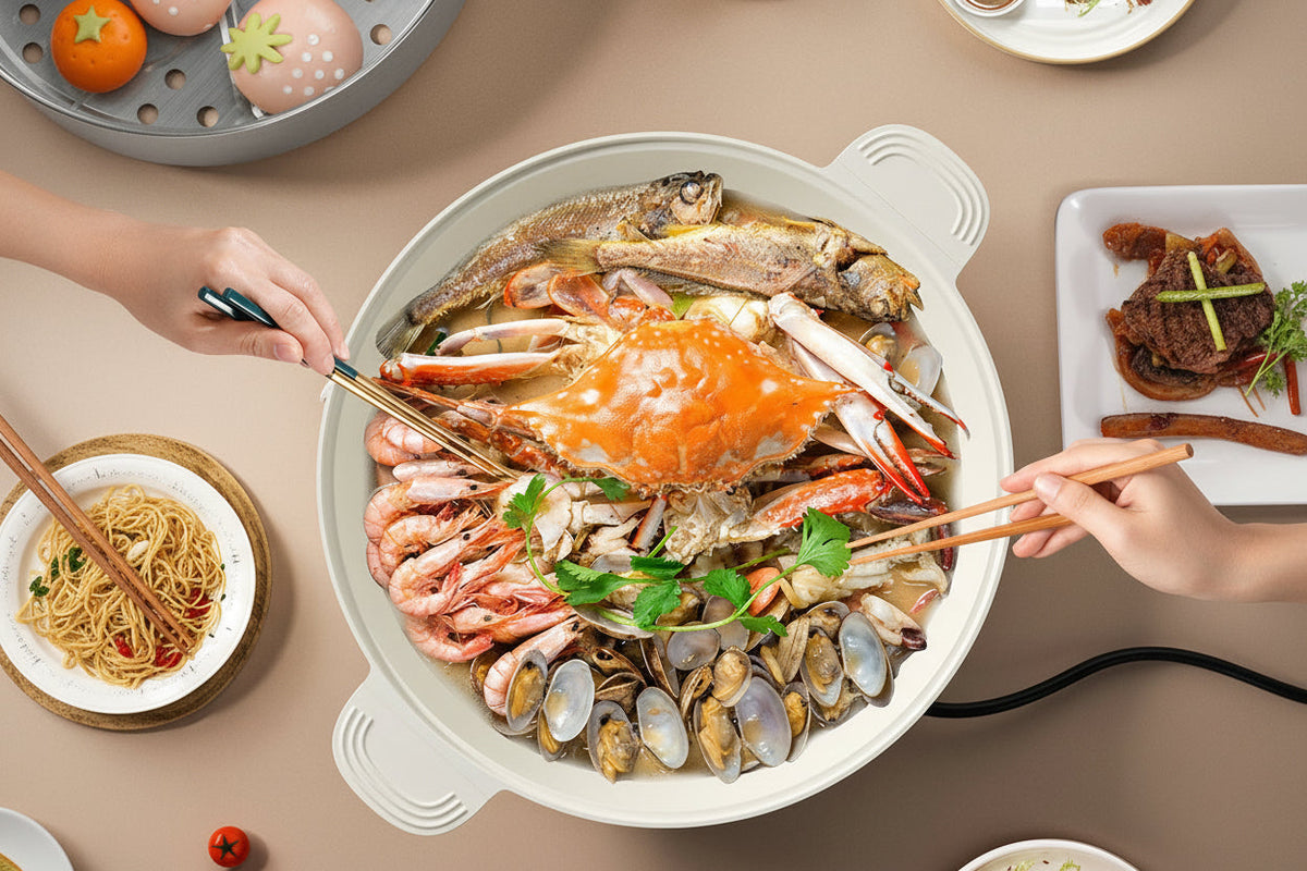 Multifunction Electric Hot Pot – 5L Steam Cooker Frying Pan and Kitchen Cooking Pot for Convenient Family Meals.