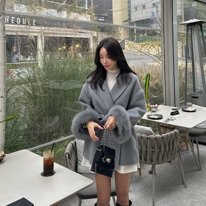 Women’s Wool Blend Lapel Coat – Chic Single Breasted Lace Up Jacket for High Street Fashion and Everyday Elegance