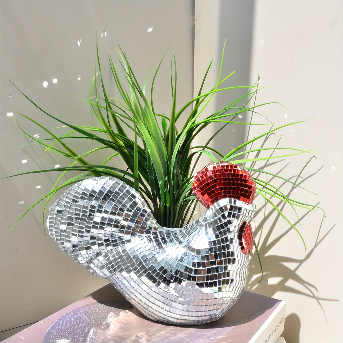 Chicken Disco Ball Sculpture – Mirror Mosaic Home Decor Ornament for Parties, Farmhouse Displays and Unique Gift Ideas