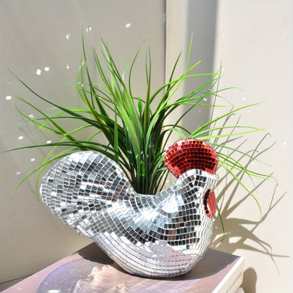 Chicken Disco Ball Sculpture – Mirror Mosaic Home Decor Ornament for Parties, Farmhouse Displays and Unique Gift Ideas
