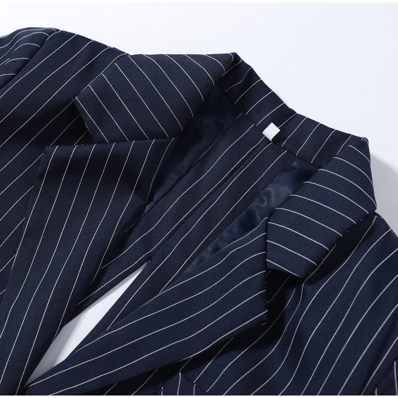 Pinstripe Blazer Pants Set – Backless Tie Waist Two Piece Office Suit with Wide Leg Trousers for Modern Business Fashion