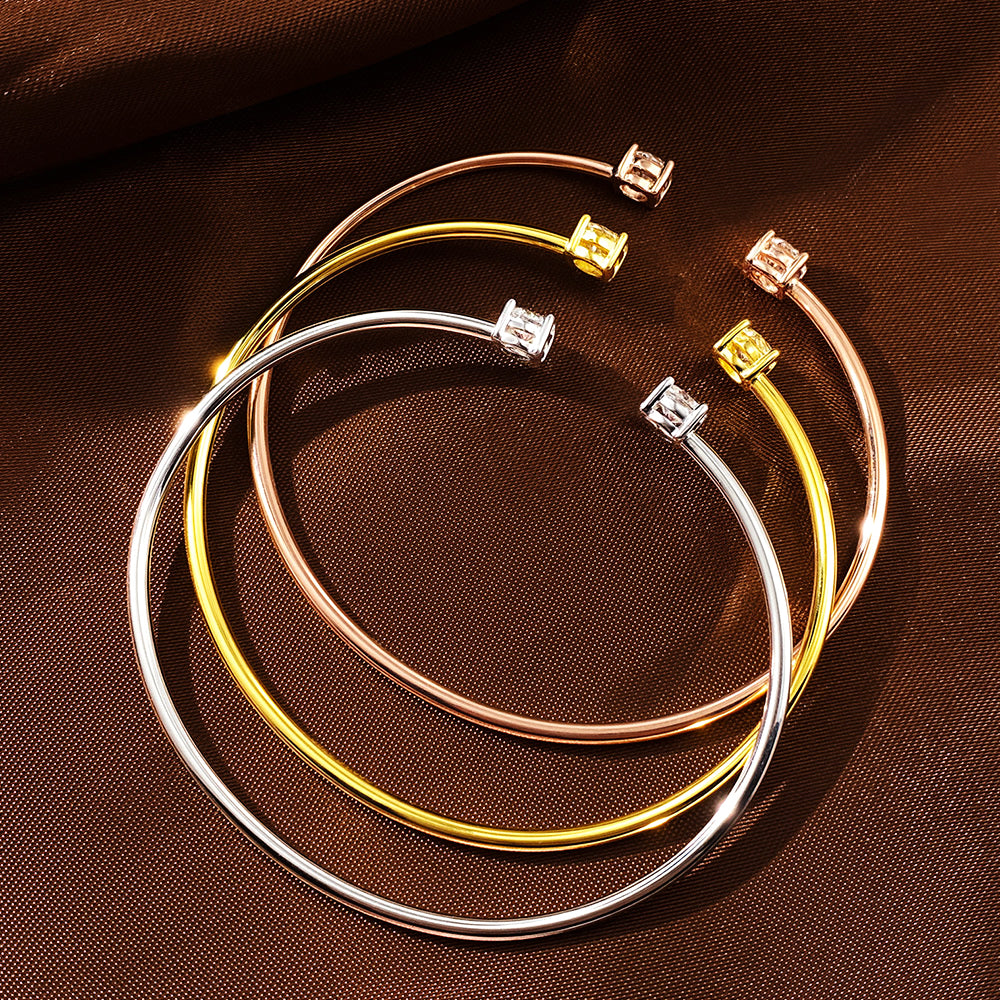 Moissanite Bangle – 2-Stone 5mm S925 Sterling Silver 18K Gold-Plated Diamond-Look Bracelet for Women, Party Jewelry, Special Gifts and GRA-Certified Style
