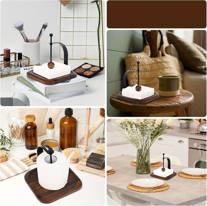 Wooden Napkin Holder – Windproof Table Tissue Organizer with Weighted Wood Ball for Dining, Kitchen and Picnic Use