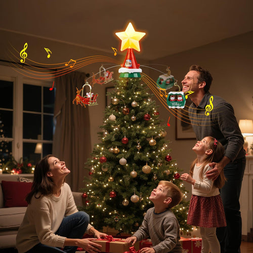 Rotating Christmas Tree Top Hat – Musical LED Santa Sleigh Tree Topper Decoration for Holiday Celebrations