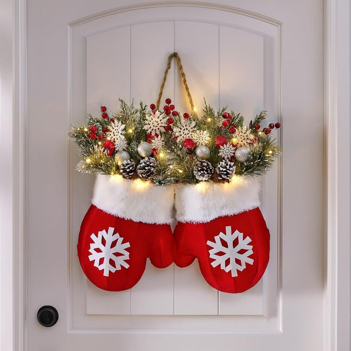 LED Christmas Glove Wreath – Lighted Holiday Door Garland Decoration for Walls, Entryways and Festive Home Displays