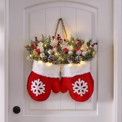 LED Christmas Glove Wreath – Lighted Holiday Door Garland Decoration for Walls, Entryways and Festive Home Displays