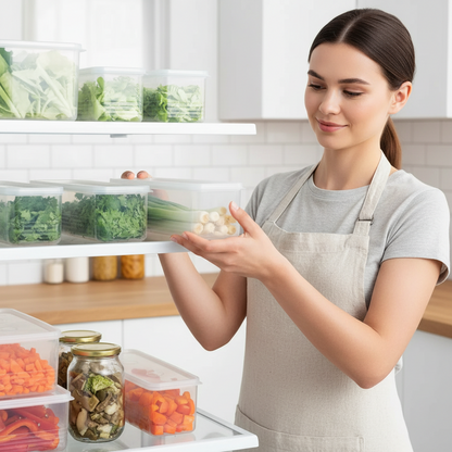 Refrigerator Storage Containers – Sealed Plastic Fresh-Keeping Boxes with Lids for Eggs, Noodles, Scallions, Cilantro and Organized Kitchen Storage