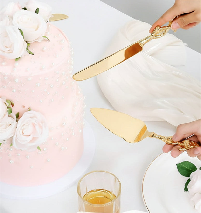 Luxury Wedding Cake Knife Set – Personalized Gold Server and Cutter for Bridal Showers, Anniversaries and Elegant Celebrations