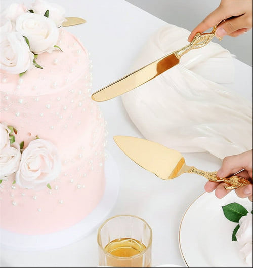Luxury Wedding Cake Knife Set – Personalized Gold Server and Cutter for Bridal Showers, Anniversaries and Elegant Celebrations