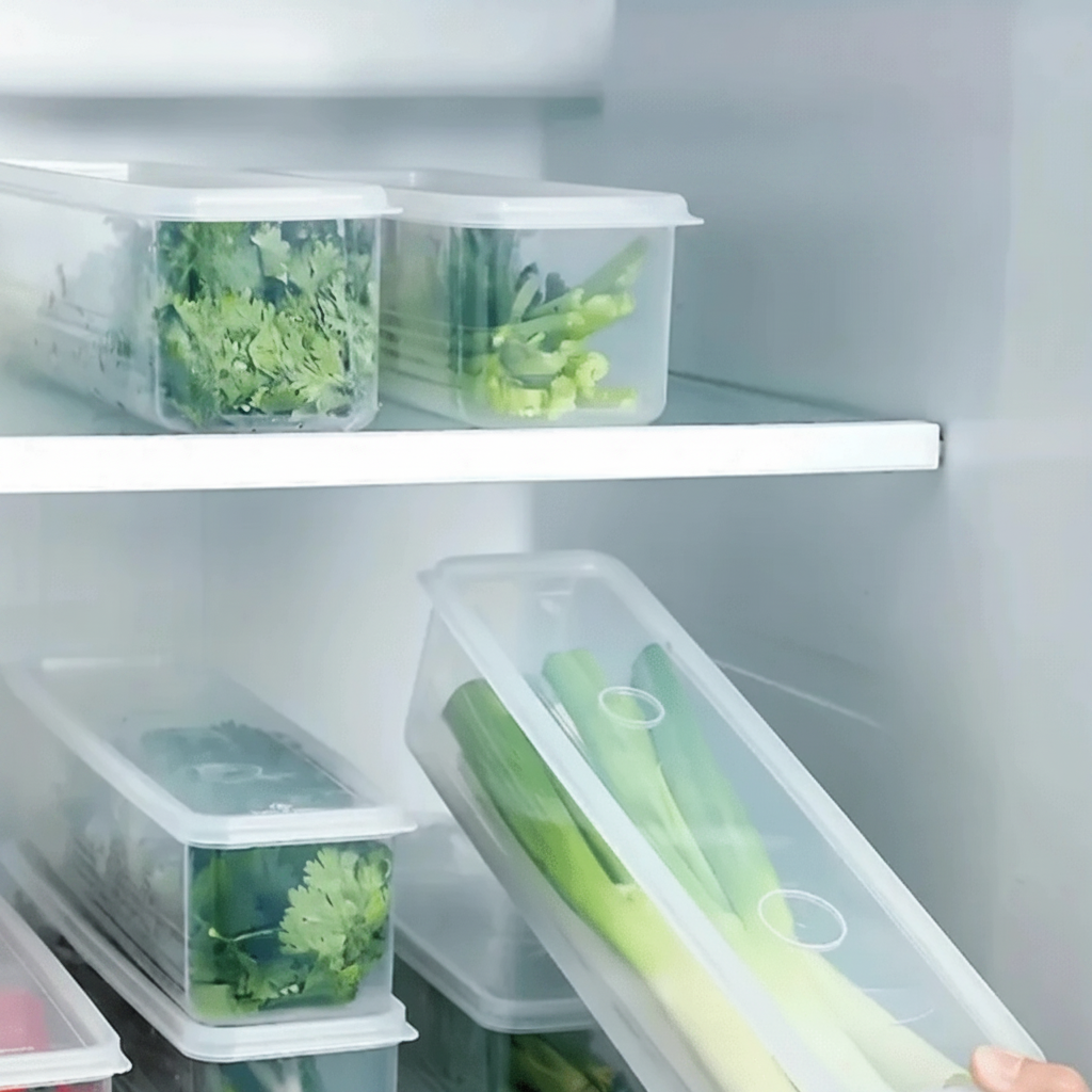Refrigerator Storage Containers – Sealed Plastic Fresh-Keeping Boxes with Lids for Eggs, Noodles, Scallions, Cilantro and Organized Kitchen Storage