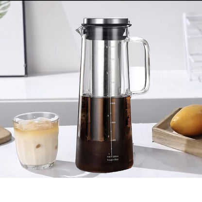 Cold Brew Coffee Maker – 1L Glass Carafe with Stainless Steel Filter for Smooth Iced Coffee, Cold Tea Brewing and Easy Home Serving