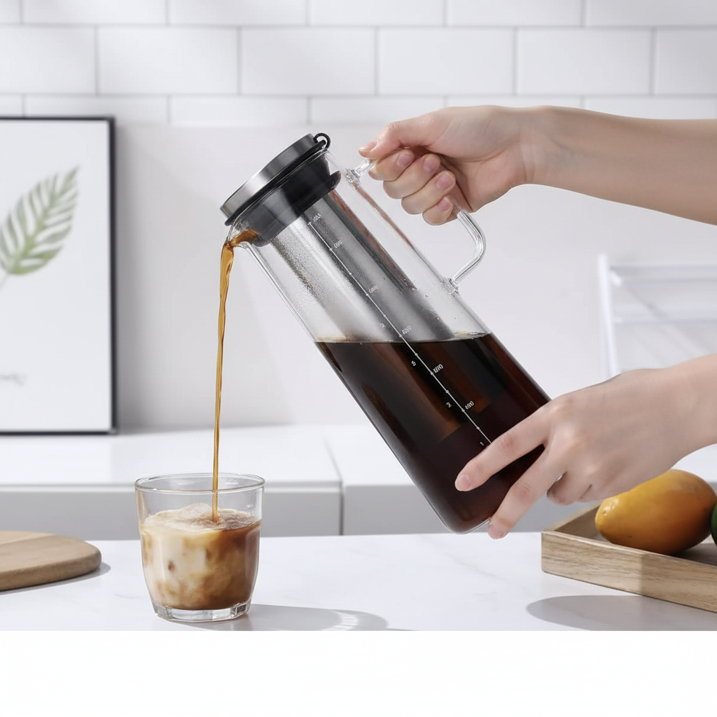 Cold Brew Coffee Maker – 1L Glass Carafe with Stainless Steel Filter for Smooth Iced Coffee, Cold Tea Brewing and Easy Home Serving