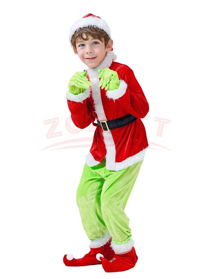Green Monster Christmas Costume – Kids Holiday Outfit with Pants for Festive Cosplay